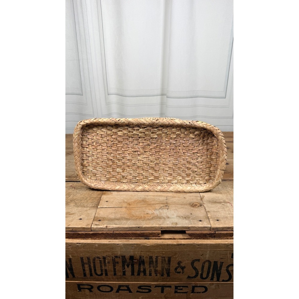 Retro Chartreuse Woven Straw & Burlap Basket Tote - Picture 7 of 15